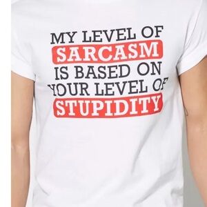 Spencer's White Tee with Red and Black Sarcasm Print (SIZE M)